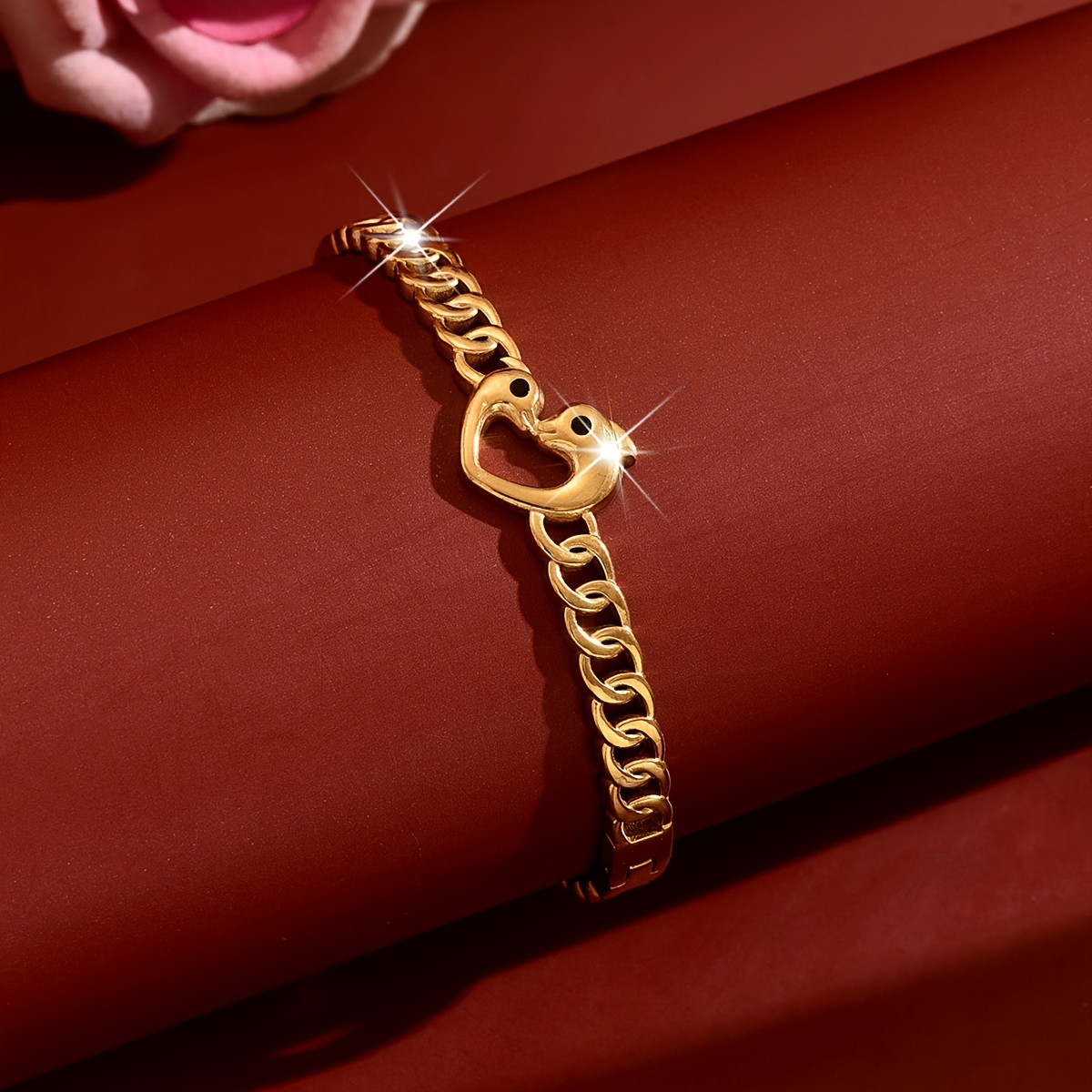 Women's Halloween Heart Cuban Link Open Bangle Bracelet